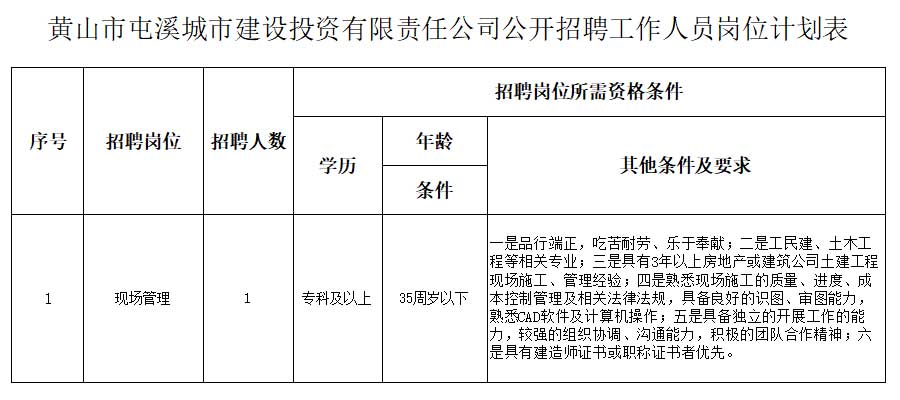 黃山市屯溪城市建設(shè)投資有限責(zé)任公司招聘信息